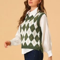 Allegra K Women's Plaid Check Knit Argyle Sweater Sleeveless Vest 31 Allegra K Women's Plaid Check Knit Argyle Sweater Sleeveless Vest