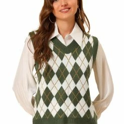 Allegra K Women's Plaid Check Knit Argyle Sweater Sleeveless Vest 28 Allegra K Women's Plaid Check Knit Argyle Sweater Sleeveless Vest