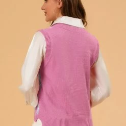 Allegra K Women's Plaid Check Knit Argyle Sweater Sleeveless Vest 26 Allegra K Women's Plaid Check Knit Argyle Sweater Sleeveless Vest