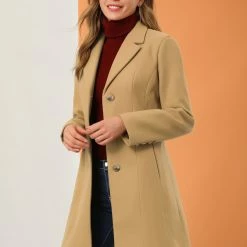 Allegra K Women's Single Breasted Notched Lapel Long Winter Coats