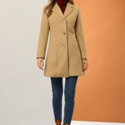 Allegra K Women's Single Breasted Notched Lapel Long Winter Coats