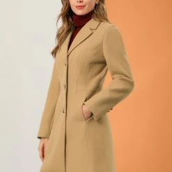 Allegra K Women's Single Breasted Notched Lapel Long Winter Coats