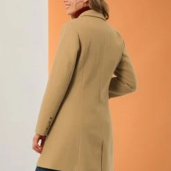 Allegra K Women's Single Breasted Notched Lapel Long Winter Coats