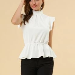 Allegra K Women's Ruffle Flutter Sleeve Pleated Frill Collar Peplum Blouse Top 40 Allegra K Women's Ruffle Flutter Sleeve Pleated Frill Collar Peplum Blouse Top