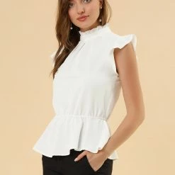 Allegra K Women's Ruffle Flutter Sleeve Pleated Frill Collar Peplum Blouse Top 41 Allegra K Women's Ruffle Flutter Sleeve Pleated Frill Collar Peplum Blouse Top
