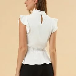 Allegra K Women's Ruffle Flutter Sleeve Pleated Frill Collar Peplum Blouse Top 42 Allegra K Women's Ruffle Flutter Sleeve Pleated Frill Collar Peplum Blouse Top