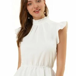 Allegra K Women's Ruffle Flutter Sleeve Pleated Frill Collar Peplum Blouse Top 38 Allegra K Women's Ruffle Flutter Sleeve Pleated Frill Collar Peplum Blouse Top
