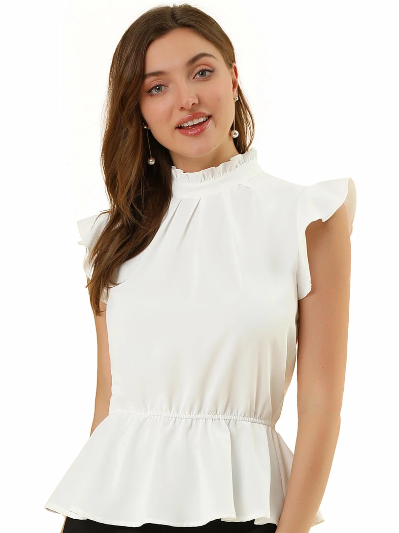 Allegra K Women's Ruffle Flutter Sleeve Pleated Frill Collar Peplum Blouse Top 15 Allegra K Women's Ruffle Flutter Sleeve Pleated Frill Collar Peplum Blouse Top