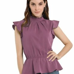 Allegra K Women's Ruffle Flutter Sleeve Pleated Frill Collar Peplum Blouse Top 32 Allegra K Women's Ruffle Flutter Sleeve Pleated Frill Collar Peplum Blouse Top