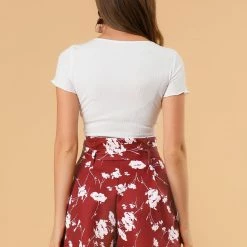 Allegra K Women's Summer Bow Tie High Waist Short Paper Bag Floral Shorts