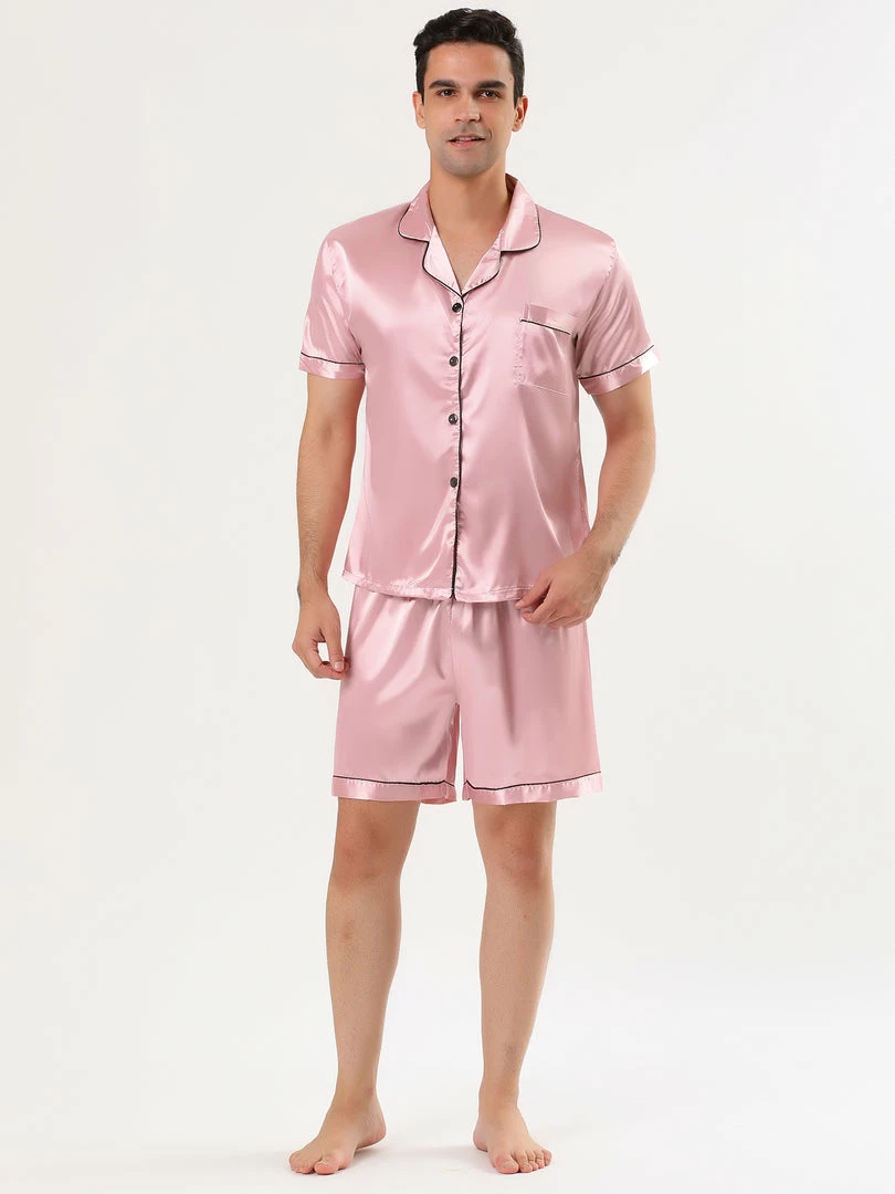 Allegra K Men's Nightwear Short Sleeve Top And Pants Summer Sleepwears Satin Pajama Sets 30 Allegra K Men's Nightwear Short Sleeve Top And Pants Summer Sleepwears Satin Pajama Sets