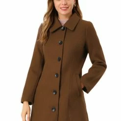 Allegra K Women's Winter Single Breasted Faux Fur Collar Warm Coat