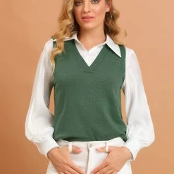 Allegra K Women's Sweater Vest Preppy V Neck Sleeveless Pullover Sweater