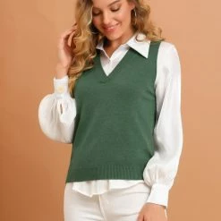 Allegra K Women's Sweater Vest Preppy V Neck Sleeveless Pullover Sweater