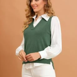 Allegra K Women's Sweater Vest Preppy V Neck Sleeveless Pullover Sweater