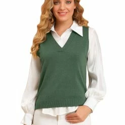 Allegra K Women's Sweater Vest Preppy V Neck Sleeveless Pullover Sweater