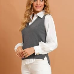 Allegra K Women's Sweater Vest Preppy V Neck Sleeveless Pullover Sweater
