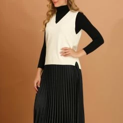 Allegra K Women's Sweater Vest Preppy V Neck Sleeveless Pullover Sweater