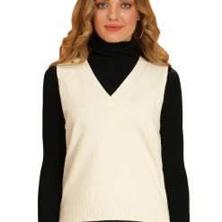 Allegra K Women's Sweater Vest Preppy V Neck Sleeveless Pullover Sweater