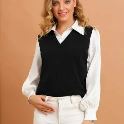 Allegra K Women's Sweater Vest Preppy V Neck Sleeveless Pullover Sweater