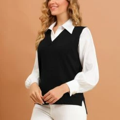 Allegra K Women's Sweater Vest Preppy V Neck Sleeveless Pullover Sweater