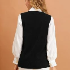 Allegra K Women's Sweater Vest Preppy V Neck Sleeveless Pullover Sweater