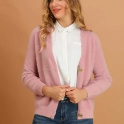Allegra K Women's Fluffy Cardigan Open Front V-Neck Long Sleeve Button Down Knit Sweater 23 Allegra K Women's Fluffy Cardigan Open Front V-Neck Long Sleeve Button Down Knit Sweater