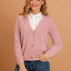 Allegra K Women's Fluffy Cardigan Open Front V-Neck Long Sleeve Button Down Knit Sweater 24 Allegra K Women's Fluffy Cardigan Open Front V-Neck Long Sleeve Button Down Knit Sweater