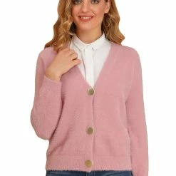 Allegra K Women's Fluffy Cardigan Open Front V-Neck Long Sleeve Button Down Knit Sweater 22 Allegra K Women's Fluffy Cardigan Open Front V-Neck Long Sleeve Button Down Knit Sweater