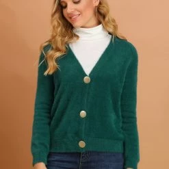 Allegra K Women's Fluffy Cardigan Open Front V-Neck Long Sleeve Button Down Knit Sweater 17 Allegra K Women's Fluffy Cardigan Open Front V-Neck Long Sleeve Button Down Knit Sweater