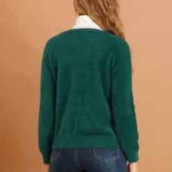 Allegra K Women's Fluffy Cardigan Open Front V-Neck Long Sleeve Button Down Knit Sweater 20 Allegra K Women's Fluffy Cardigan Open Front V-Neck Long Sleeve Button Down Knit Sweater