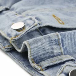 Allegra K Women's Drawstring Hood Turn Down Collar Button Denim Washed Vest