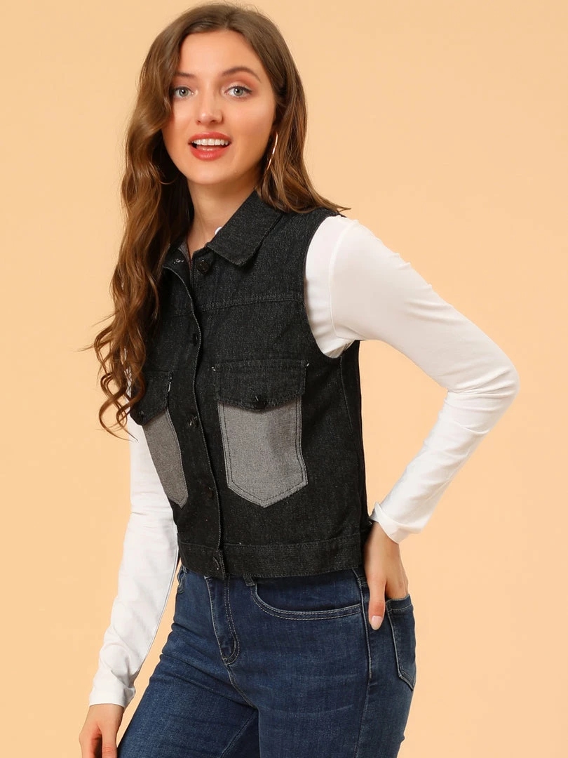 Allegra K Women's Loose Sleeveless Denim Vest Detachable Drawstring Hooded Jean Jackets 5 Allegra K Women's Loose Sleeveless Denim Vest Detachable Drawstring Hooded Jean Jackets