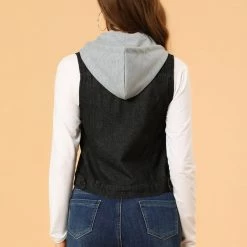 Allegra K Women's Loose Sleeveless Denim Vest Detachable Drawstring Hooded Jean Jackets 14 Allegra K Women's Loose Sleeveless Denim Vest Detachable Drawstring Hooded Jean Jackets