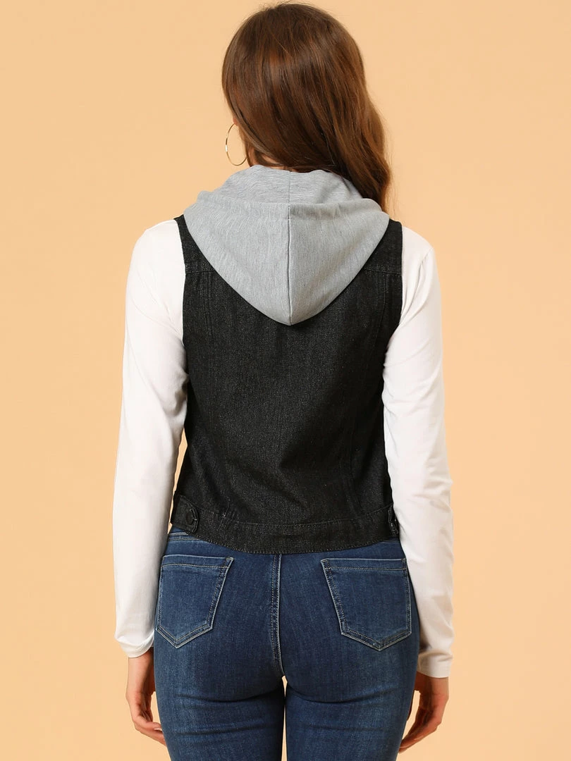 Allegra K Women's Loose Sleeveless Denim Vest Detachable Drawstring Hooded Jean Jackets 8 Allegra K Women's Loose Sleeveless Denim Vest Detachable Drawstring Hooded Jean Jackets