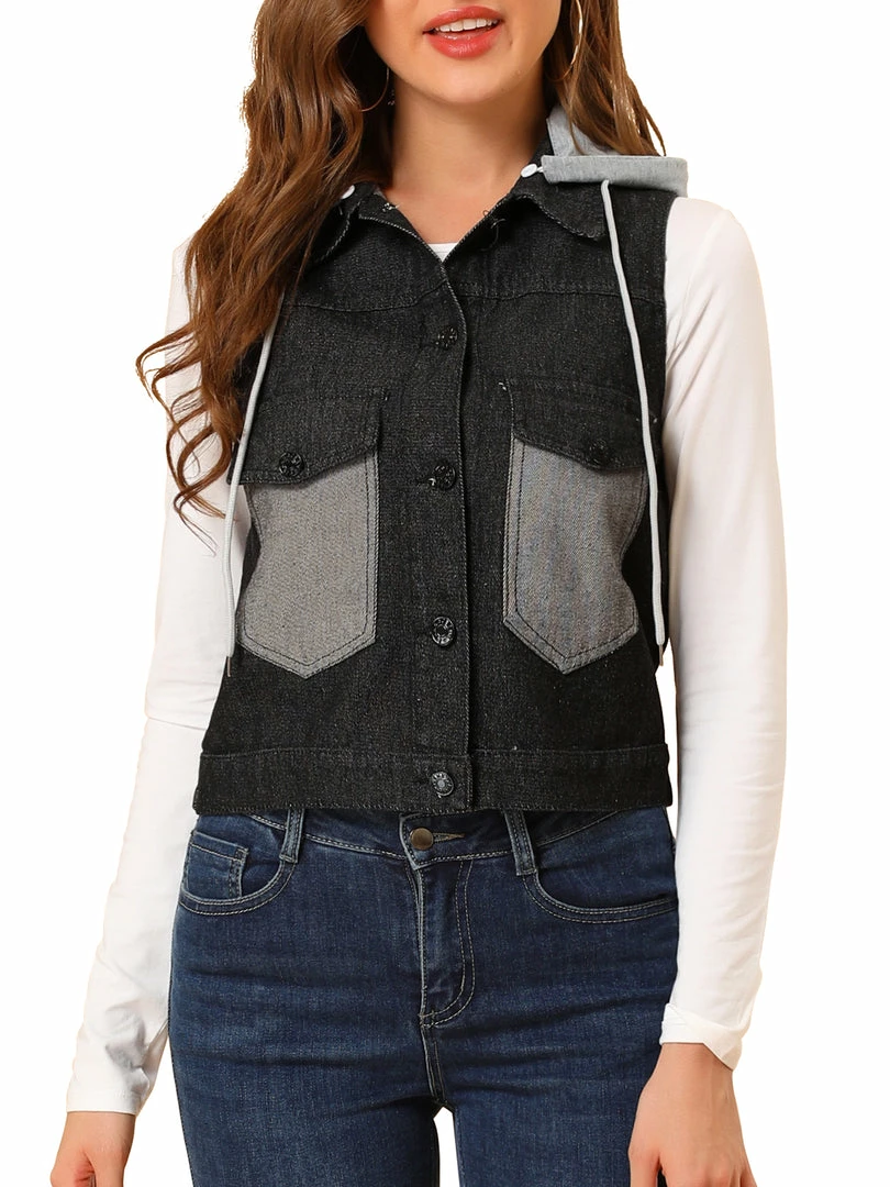 Allegra K Women's Loose Sleeveless Denim Vest Detachable Drawstring Hooded Jean Jackets 4 Allegra K Women's Loose Sleeveless Denim Vest Detachable Drawstring Hooded Jean Jackets