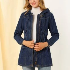 Allegra K Women's Hoodie Coat Zip Up Straight Pockets Drawstring Long Denim Jackets 11 Allegra K Women's Hoodie Coat Zip Up Straight Pockets Drawstring Long Denim Jackets