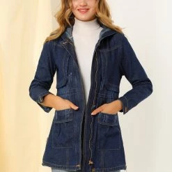 Allegra K Women's Hoodie Coat Zip Up Straight Pockets Drawstring Long Denim Jackets 12 Allegra K Women's Hoodie Coat Zip Up Straight Pockets Drawstring Long Denim Jackets