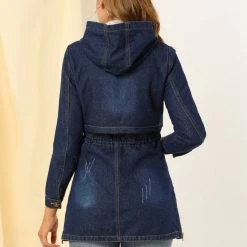 Allegra K Women's Hoodie Coat Zip Up Straight Pockets Drawstring Long Denim Jackets 14 Allegra K Women's Hoodie Coat Zip Up Straight Pockets Drawstring Long Denim Jackets