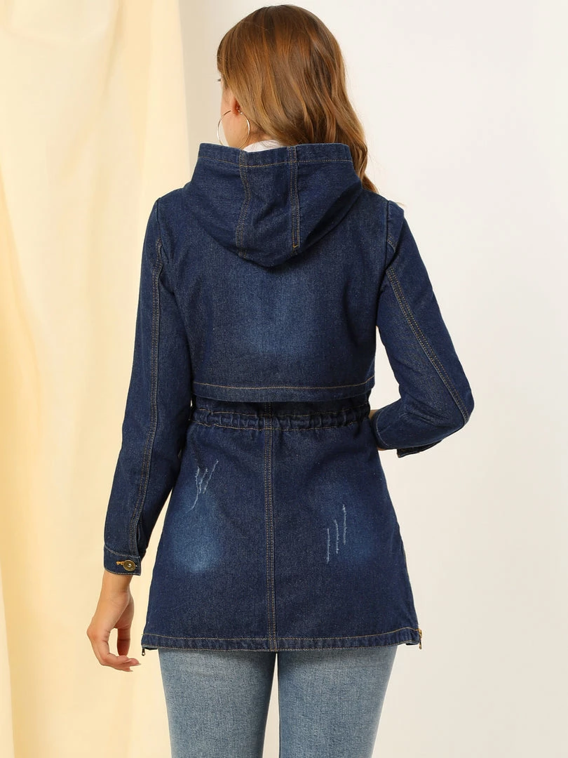 Allegra K Women's Hoodie Coat Zip Up Straight Pockets Drawstring Long Denim Jackets 8 Allegra K Women's Hoodie Coat Zip Up Straight Pockets Drawstring Long Denim Jackets