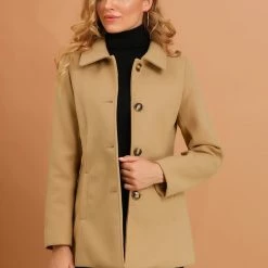 Allegra K Women's Peter Pan Collar Single Breasted Overcoat Coat