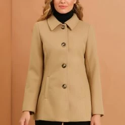 Allegra K Women's Peter Pan Collar Single Breasted Overcoat Coat