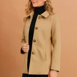 Allegra K Women's Peter Pan Collar Single Breasted Overcoat Coat