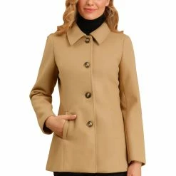 Allegra K Women's Peter Pan Collar Single Breasted Overcoat Coat