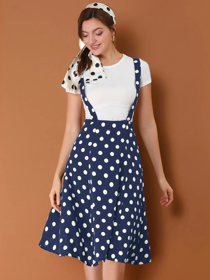 Allegra K Women's Polka Dots Pinafore Overall Dress Vintage Flared Suspender Skirts 11 Allegra K Women's Polka Dots Pinafore Overall Dress Vintage Flared Suspender Skirts