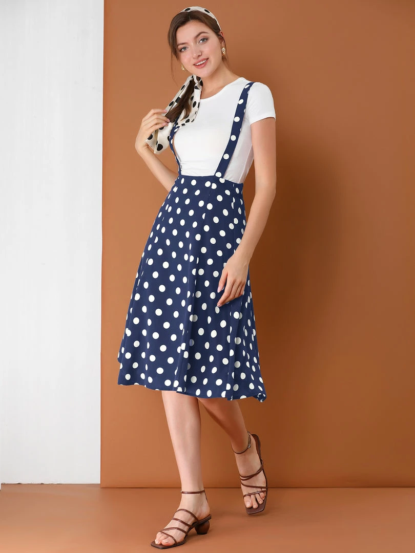 Allegra K Women's Polka Dots Pinafore Overall Dress Vintage Flared Suspender Skirts 12 Allegra K Women's Polka Dots Pinafore Overall Dress Vintage Flared Suspender Skirts