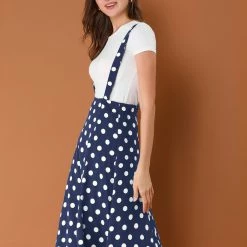 Allegra K Women's Polka Dots Pinafore Overall Dress Vintage Flared Suspender Skirts 25 Allegra K Women's Polka Dots Pinafore Overall Dress Vintage Flared Suspender Skirts