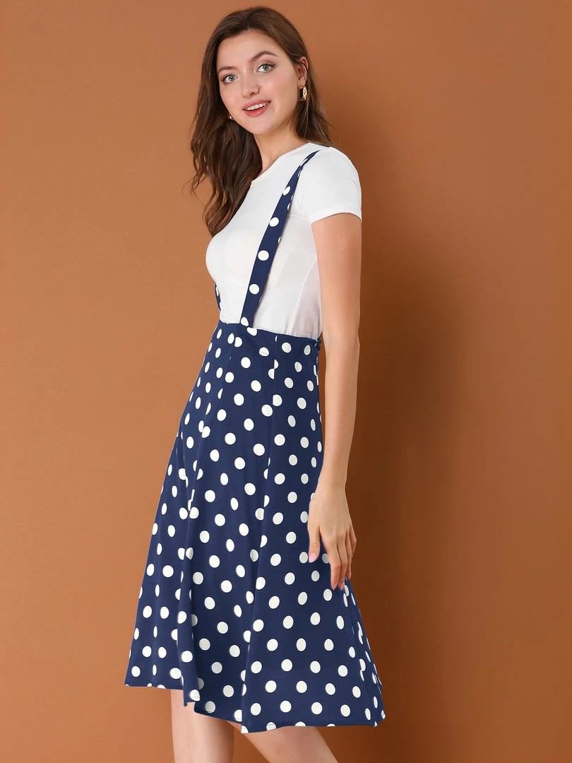 Allegra K Women's Polka Dots Pinafore Overall Dress Vintage Flared Suspender Skirts 13 Allegra K Women's Polka Dots Pinafore Overall Dress Vintage Flared Suspender Skirts
