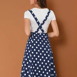 Allegra K Women's Polka Dots Pinafore Overall Dress Vintage Flared Suspender Skirts 26 Allegra K Women's Polka Dots Pinafore Overall Dress Vintage Flared Suspender Skirts