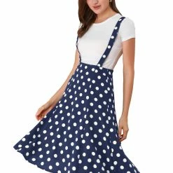 Allegra K Women's Polka Dots Pinafore Overall Dress Vintage Flared Suspender Skirts 22 Allegra K Women's Polka Dots Pinafore Overall Dress Vintage Flared Suspender Skirts